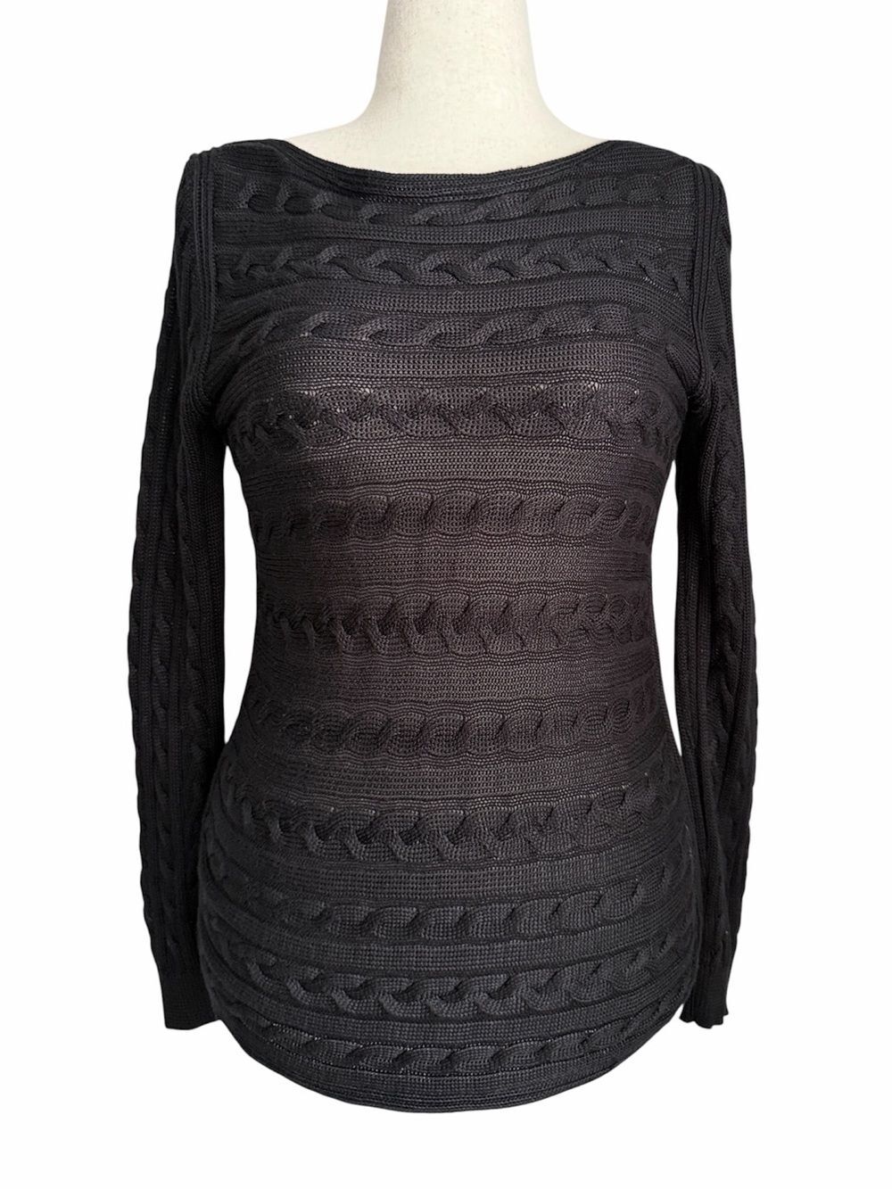 Lauren Ralph Lauren Black Cable Knit Boat Neck Sweater Women’s Small S